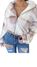 Load image into Gallery viewer, JADE PLAID FUR CROP COAT